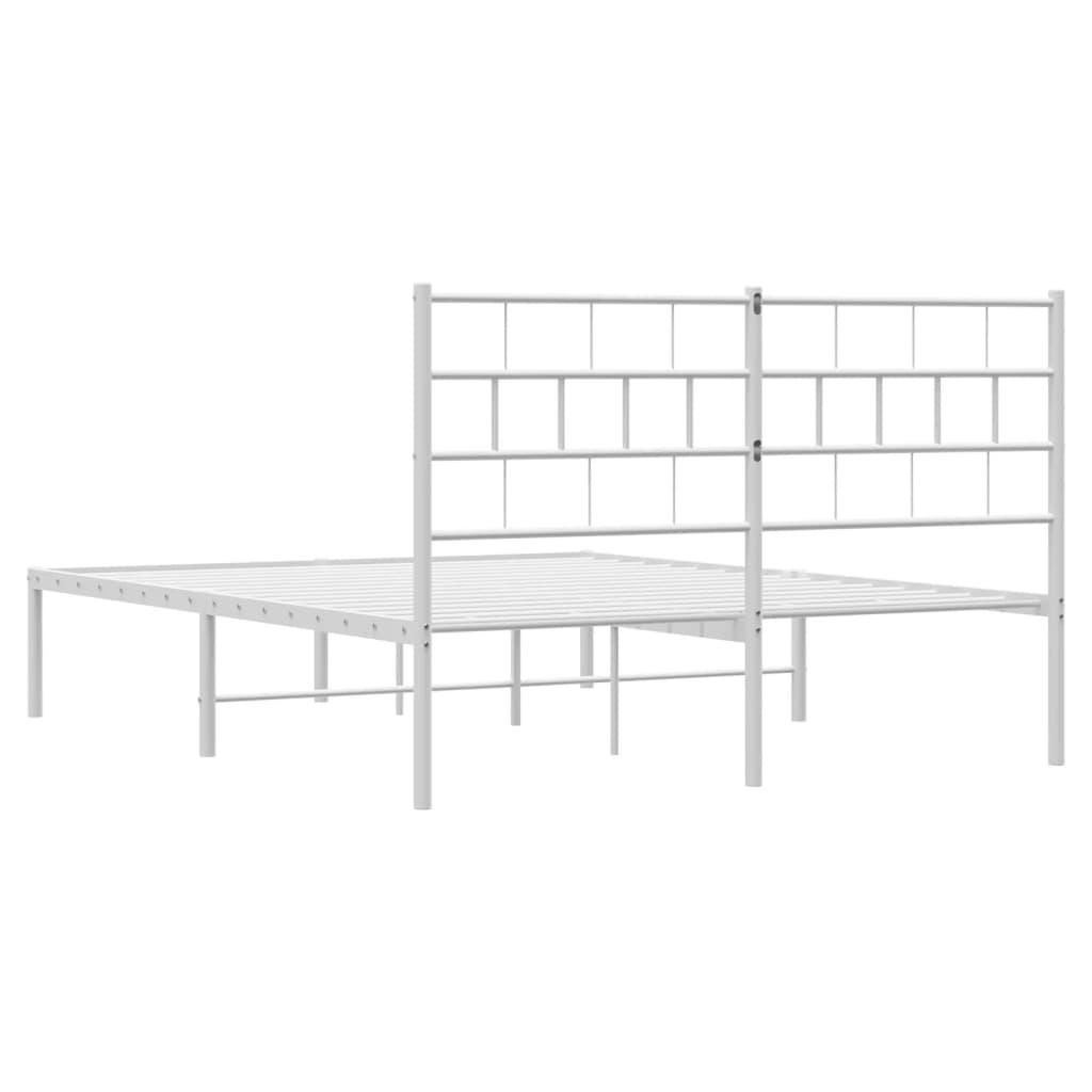 Metal Bed Frame with Headboard White 135x190 cm