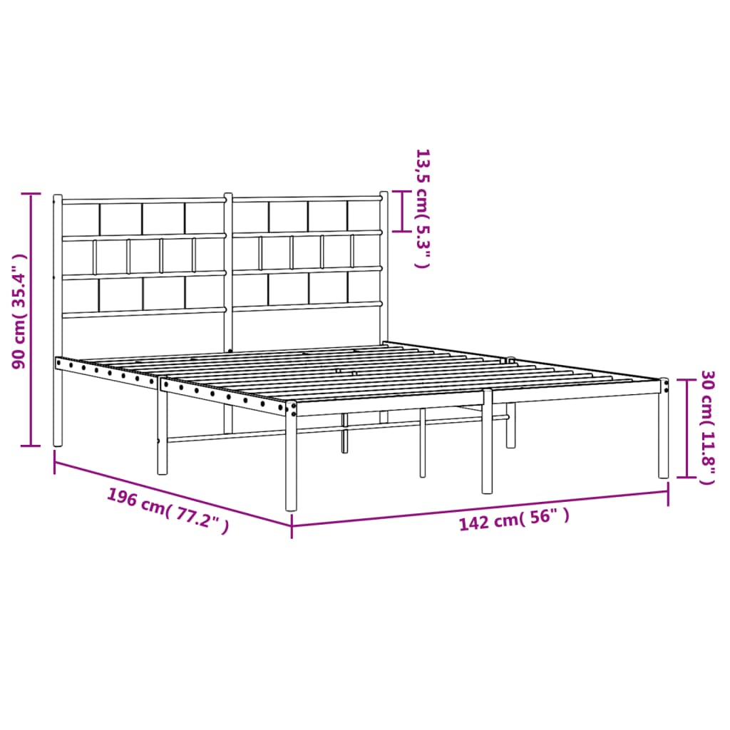 Metal Bed Frame with Headboard White 135x190 cm