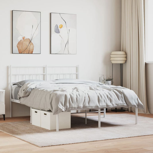 Metal Bed Frame with Headboard White 135x190 cm