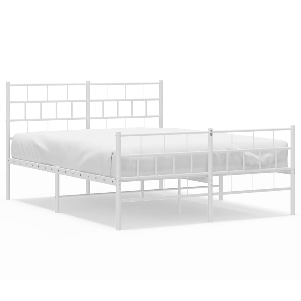 Metal Bed Frame with Headboard and Footboard White 150x200 cm