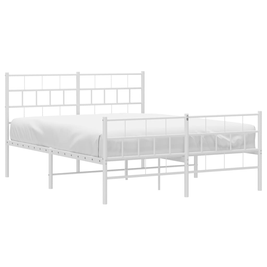 Metal Bed Frame with Headboard and Footboard White 150x200 cm