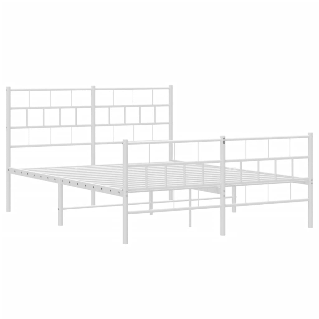 Metal Bed Frame with Headboard and Footboard White 150x200 cm