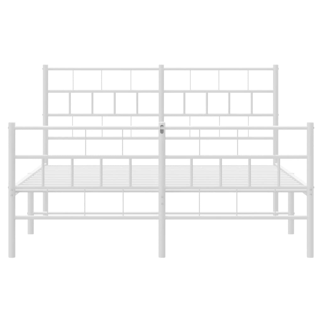 Metal Bed Frame with Headboard and Footboard White 150x200 cm