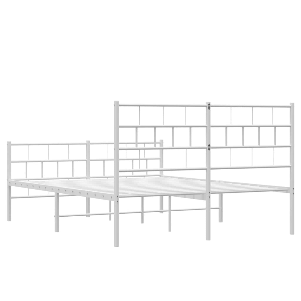 Metal Bed Frame with Headboard and Footboard White 150x200 cm