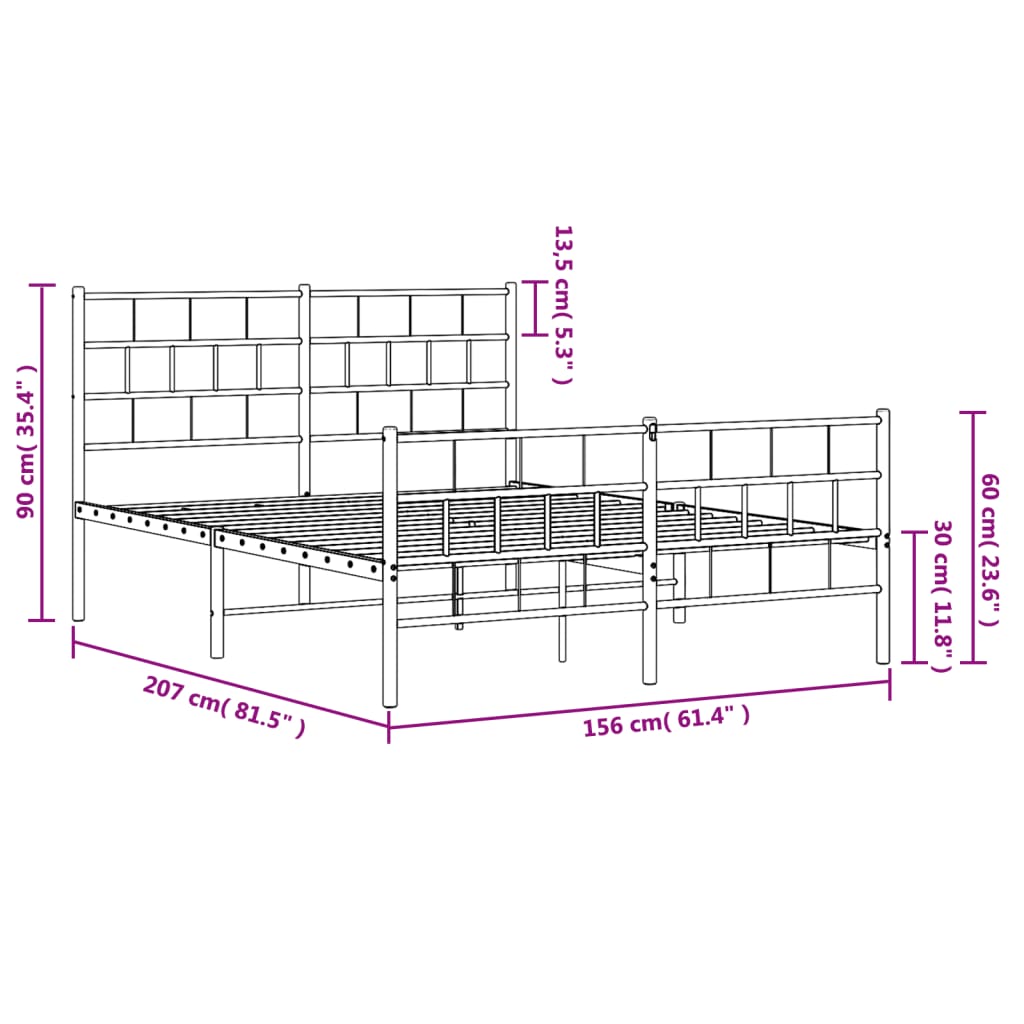 Metal Bed Frame with Headboard and Footboard White 150x200 cm