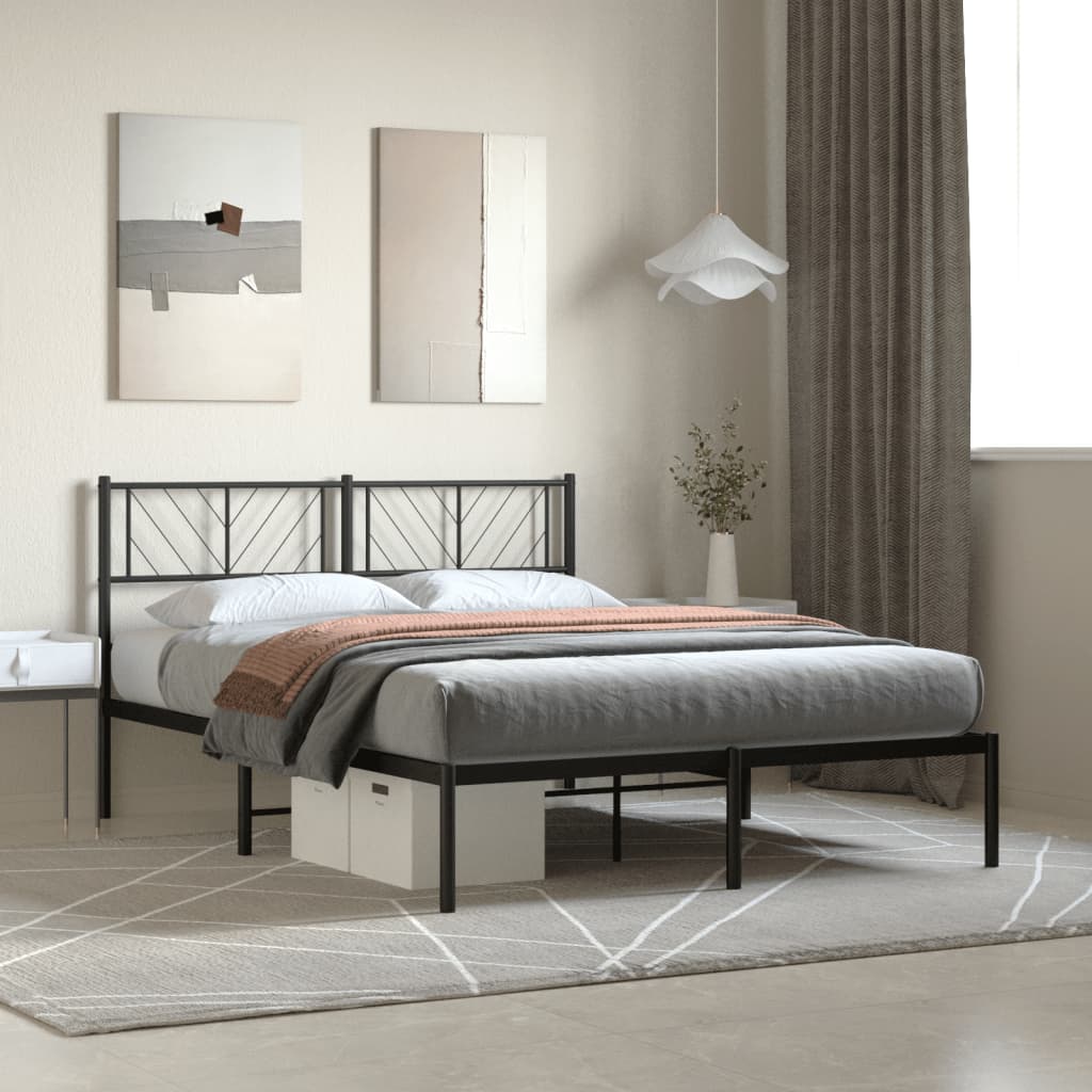 Metal Bed Frame With Headboard And Footboard 183X203 Cm King Size