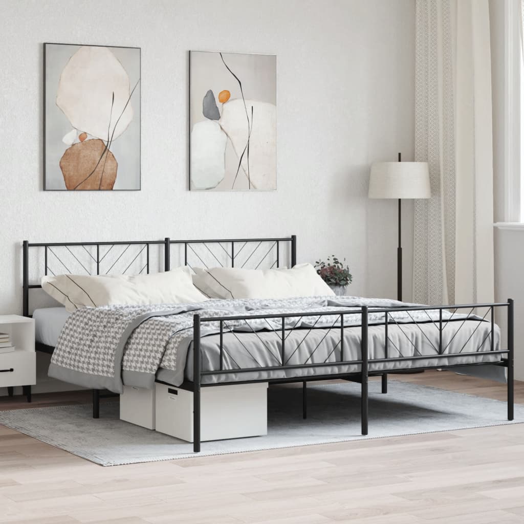 Metal Bed Frame With Headboard And Footboard 183X203 Cm King Size