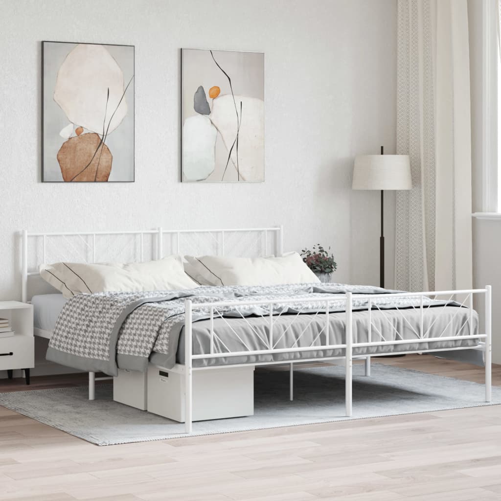 Metal Bed Frame With Headboard And Footboard 183X203 Cm King Size