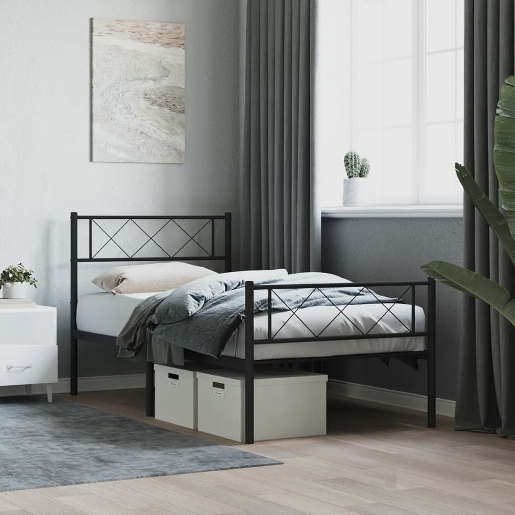 Metal Bed Frame With Headboard And Footboard 92X187 Cm Single Size