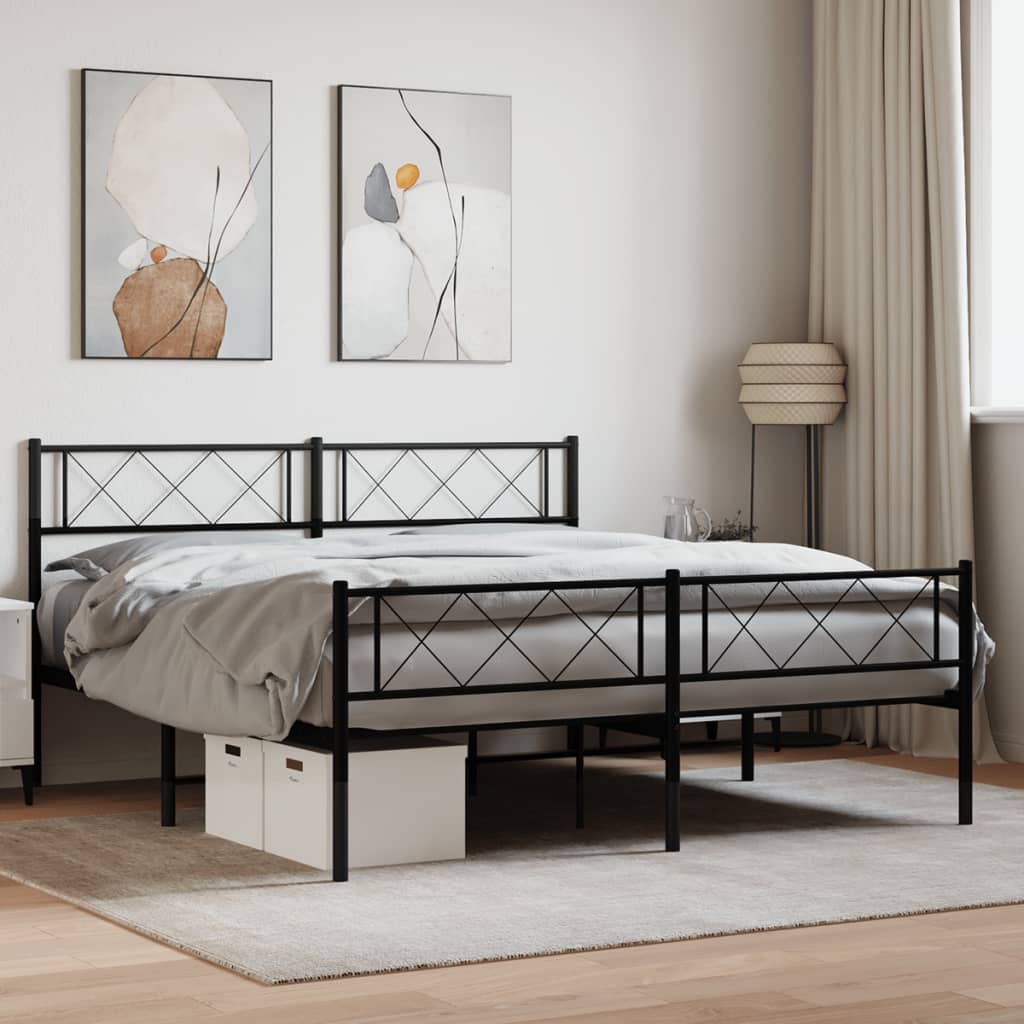 Metal Bed Frame With Headboard And Footboard 92X187 Cm Single Size