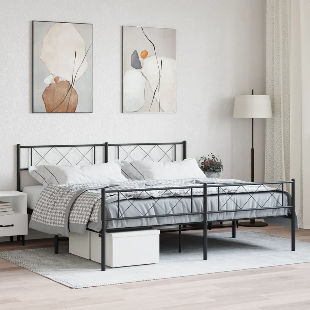 Metal Bed Frame With Headboard And Footboard 92X187 Cm Single Size