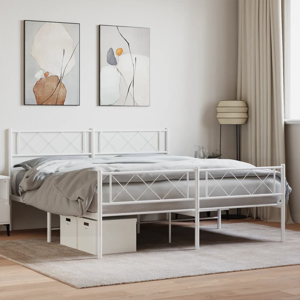 Metal Bed Frame With Headboard And Footboard 92X187 Cm Single Size