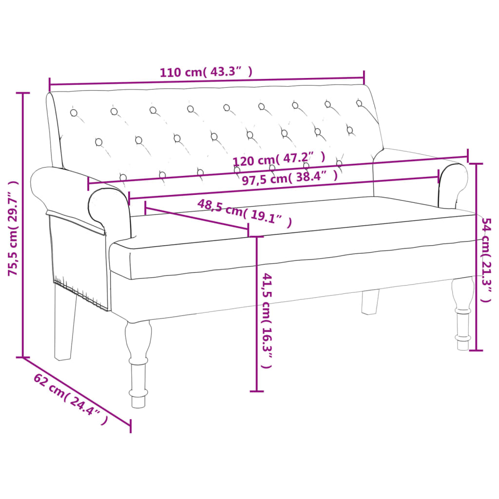 Bench With Backrest 120X62X75.5 Cm Fabric