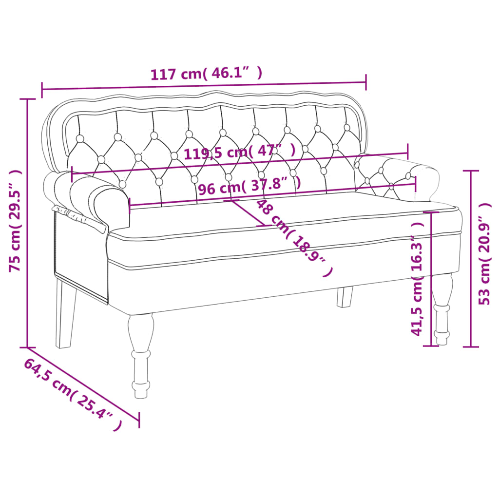 Bench With Backrest 119.5X64.5X75 Cm Faux Suede Leather