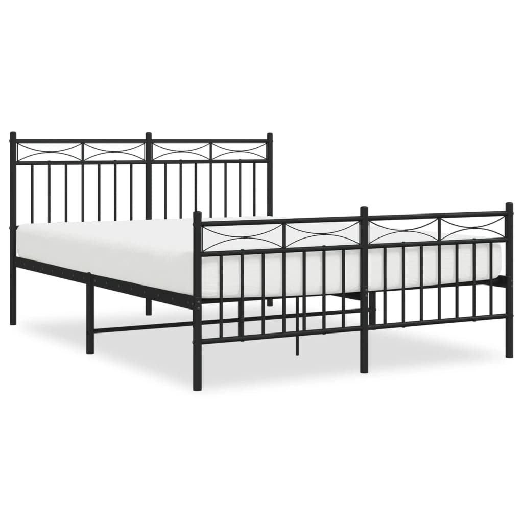 Metal Bed Frame with Headboard and Footboard Black 135x190 cm