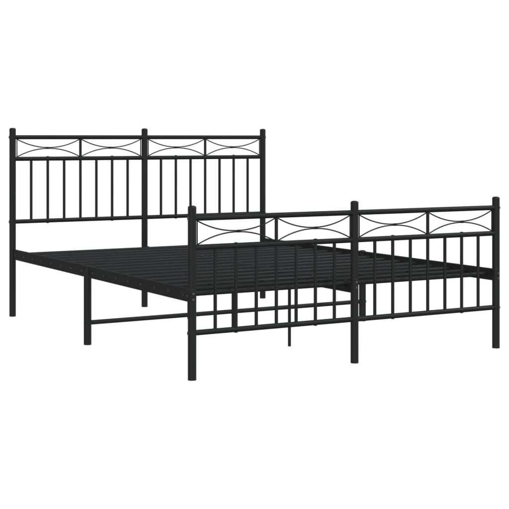 Metal Bed Frame with Headboard and Footboard Black 135x190 cm