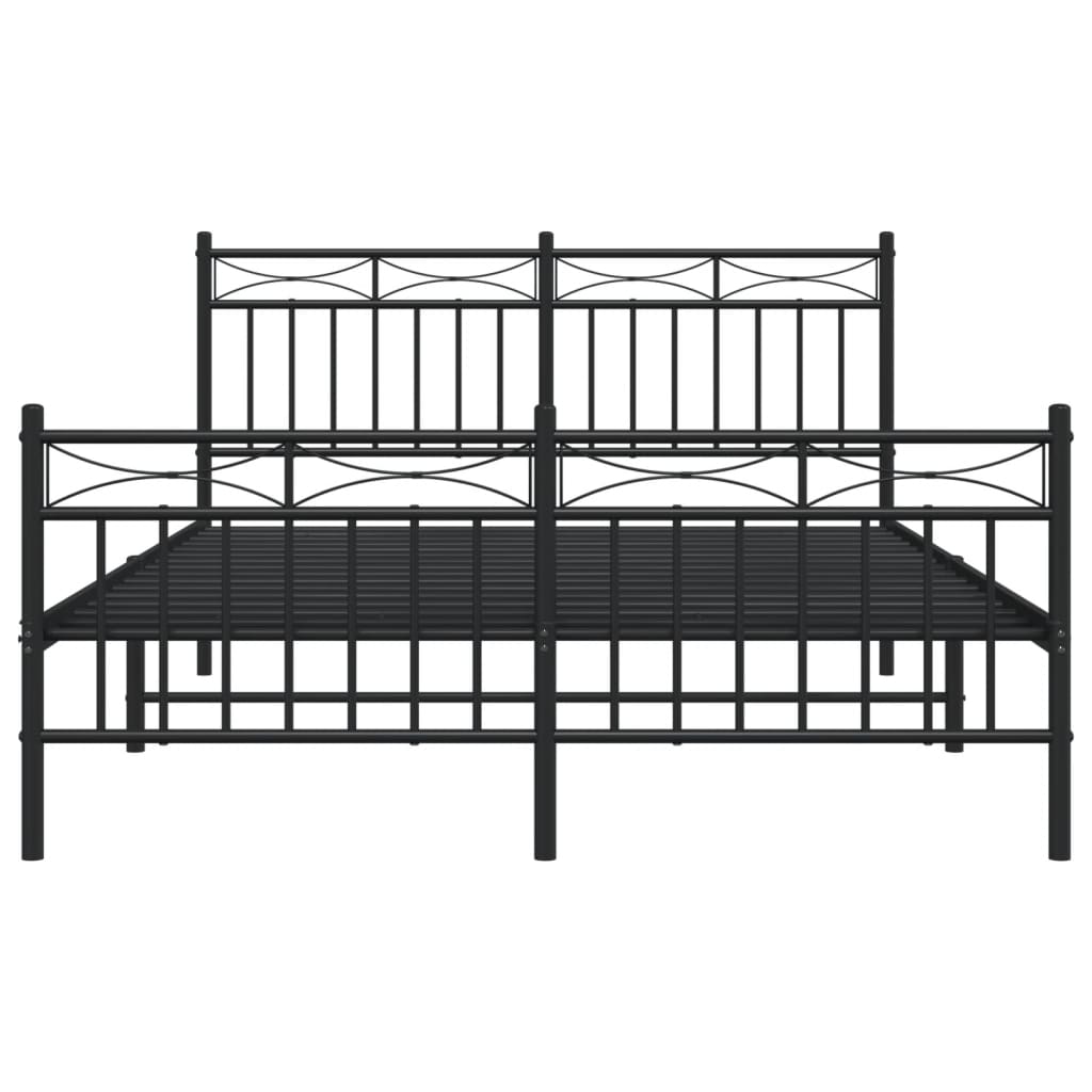 Metal Bed Frame with Headboard and Footboard Black 135x190 cm