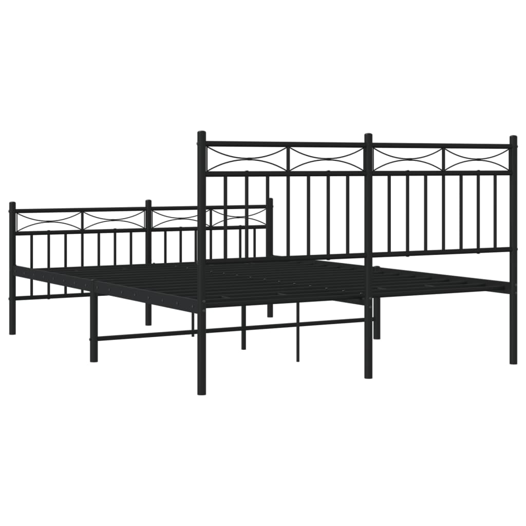 Metal Bed Frame with Headboard and Footboard Black 135x190 cm