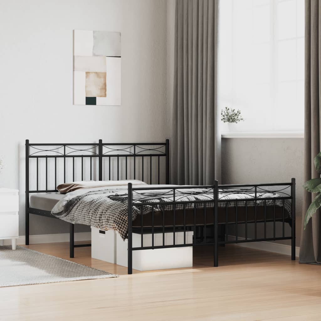 Metal Bed Frame with Headboard and Footboard Black 135x190 cm