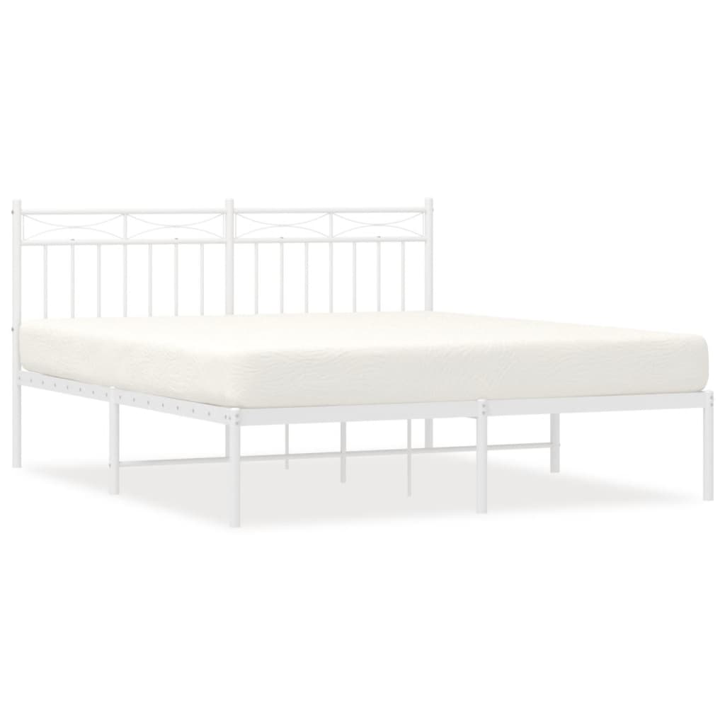 Metal Bed Frame with Headboard White 150x200 cm