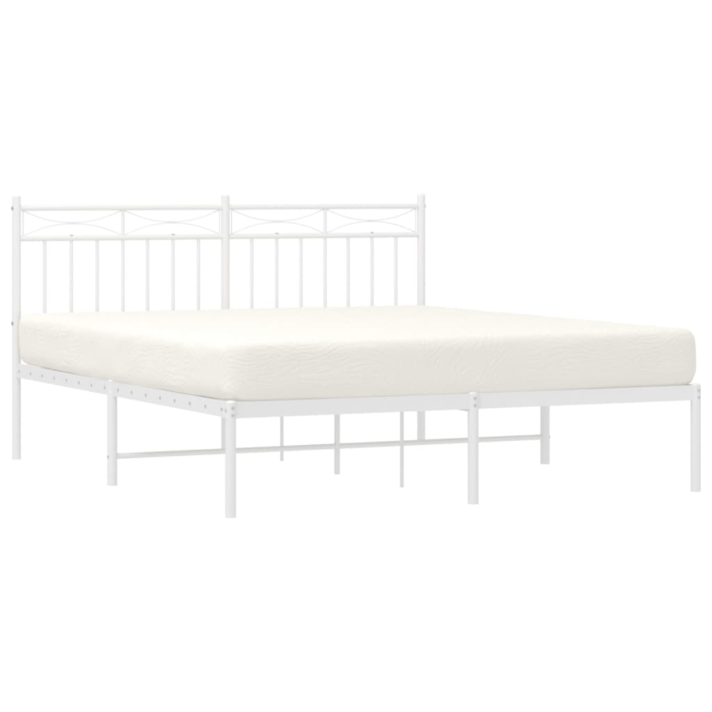 Metal Bed Frame with Headboard White 150x200 cm