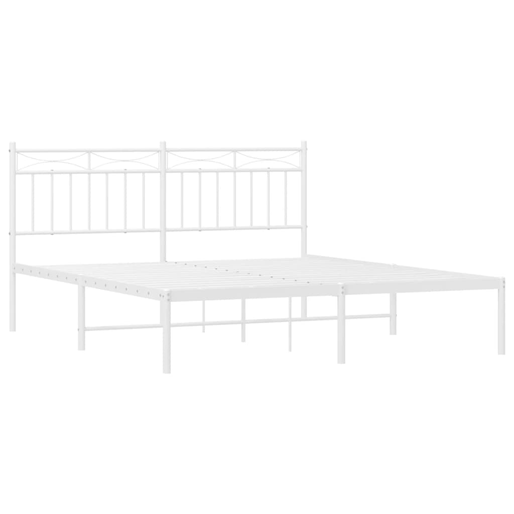 Metal Bed Frame with Headboard White 150x200 cm