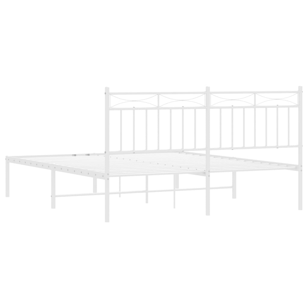 Metal Bed Frame with Headboard White 150x200 cm