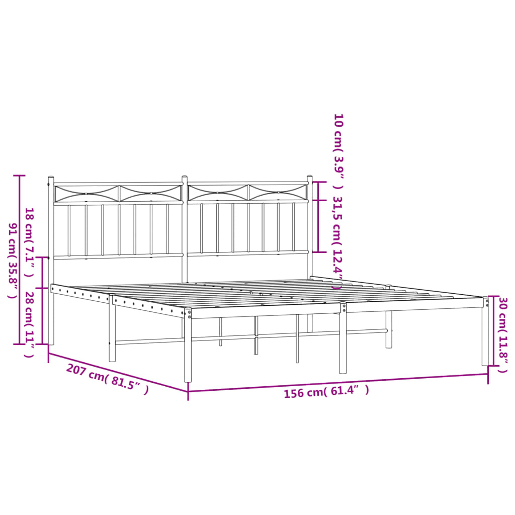 Metal Bed Frame with Headboard White 150x200 cm