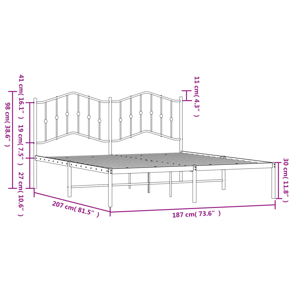 Metal Bed Frame 183X203 Cm King Size