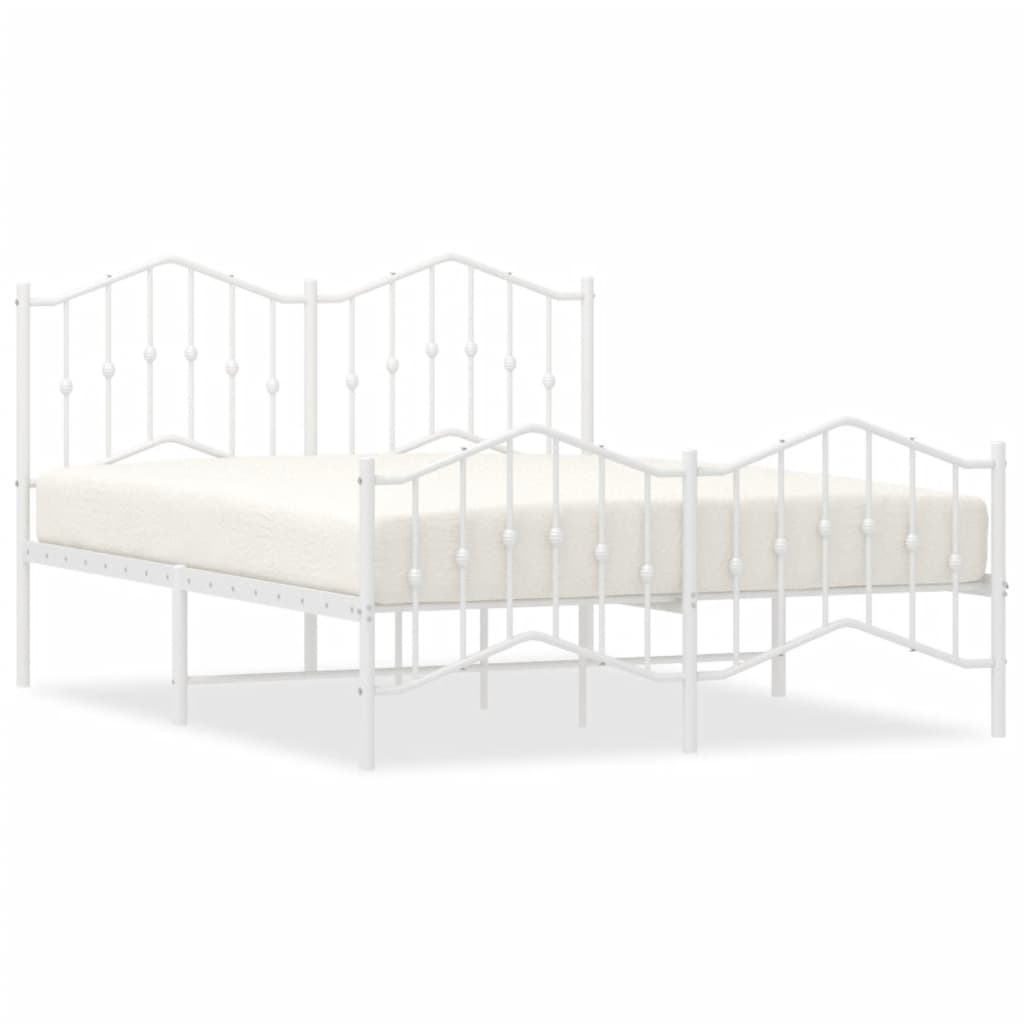 Metal Bed Frame with Headboard and Footboard White 135x190 cm