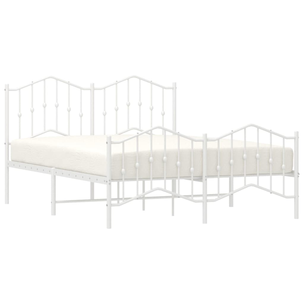 Metal Bed Frame with Headboard and Footboard White 135x190 cm