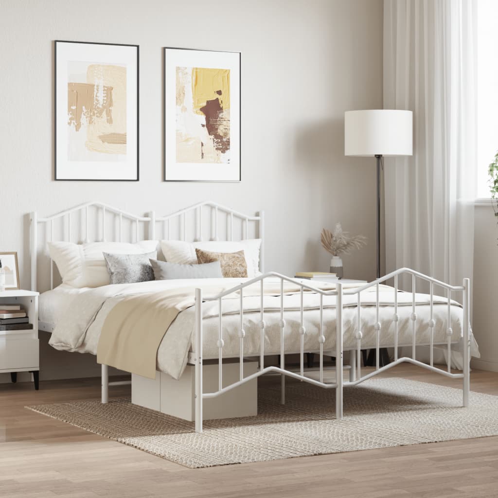 Metal Bed Frame with Headboard and Footboard White 135x190 cm