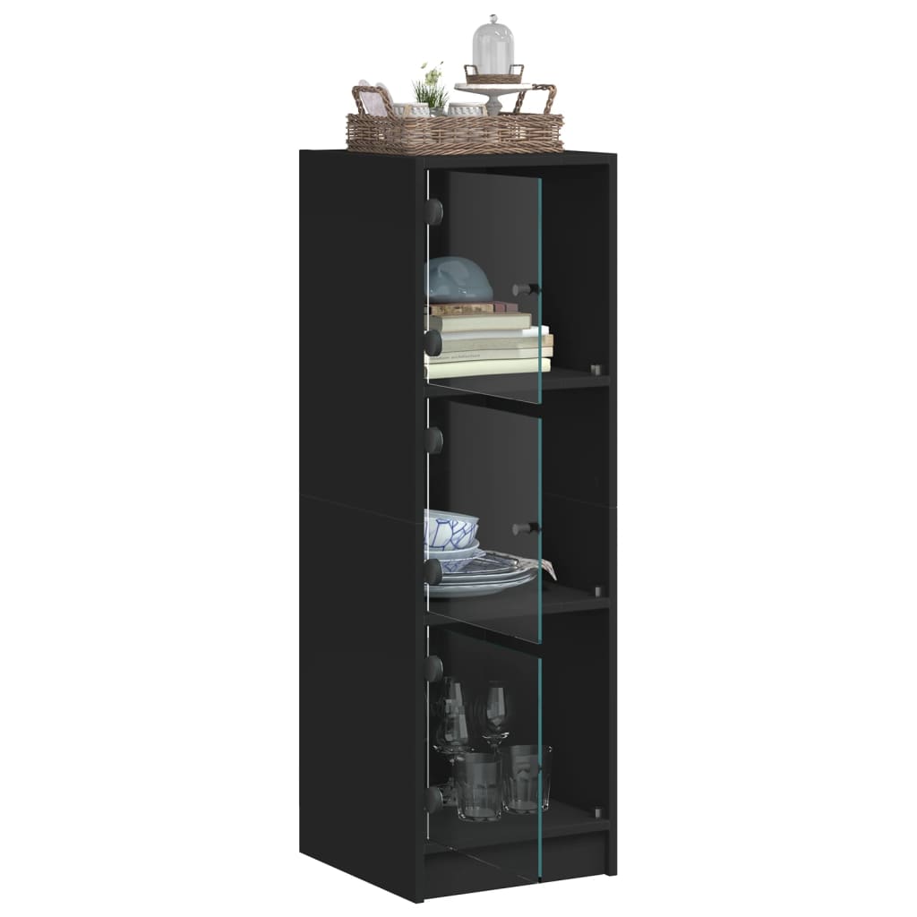 Highboard with Glass Doors Black 35x37x109 cm