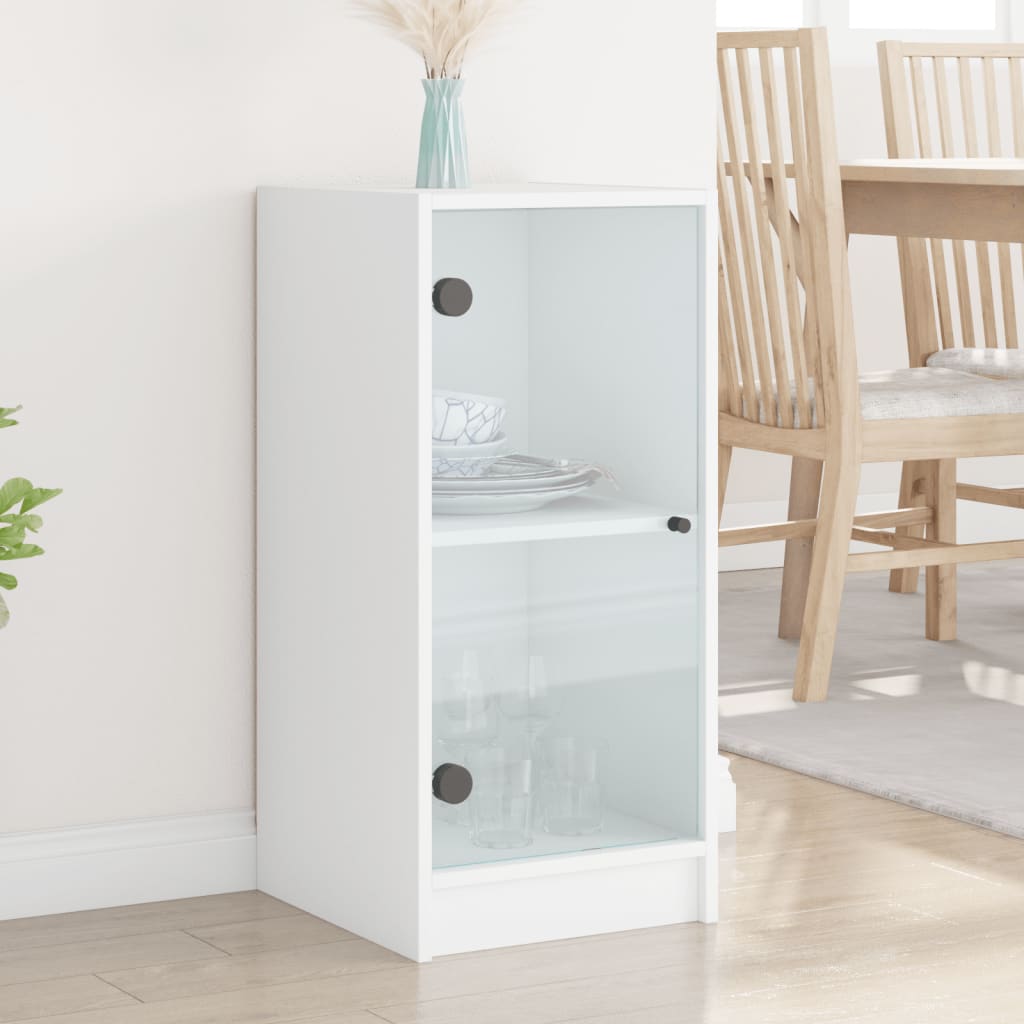 Side Cabinet with Glass Doors White 35x37x75.5 cm