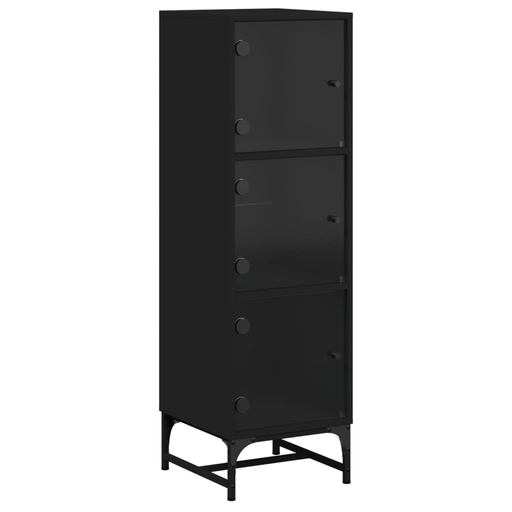 Highboard with Glass Doors Black 35x37x120 cm