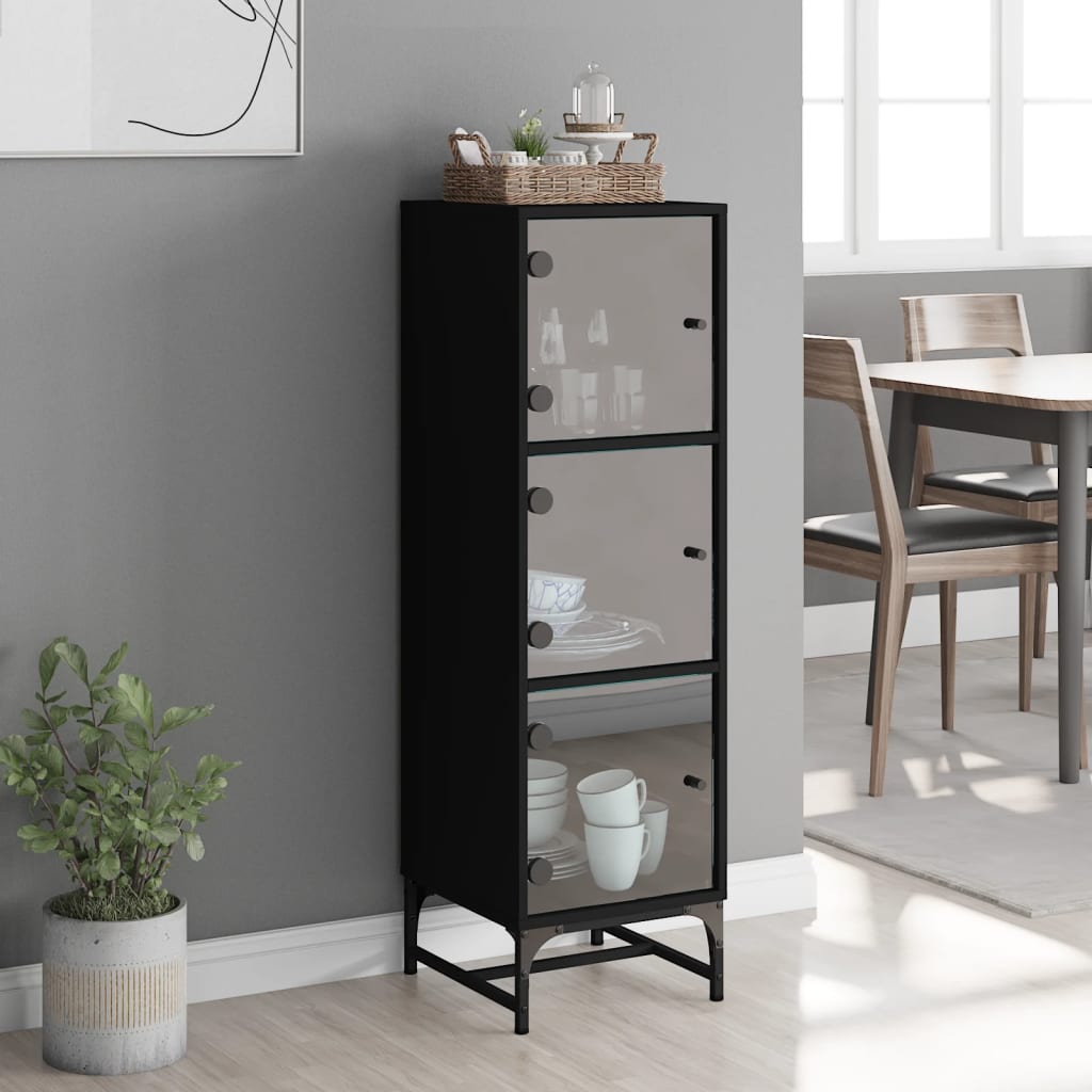 Highboard with Glass Doors Black 35x37x120 cm