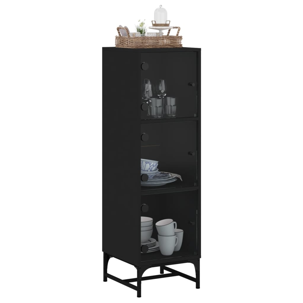 Highboard with Glass Doors Black 35x37x120 cm