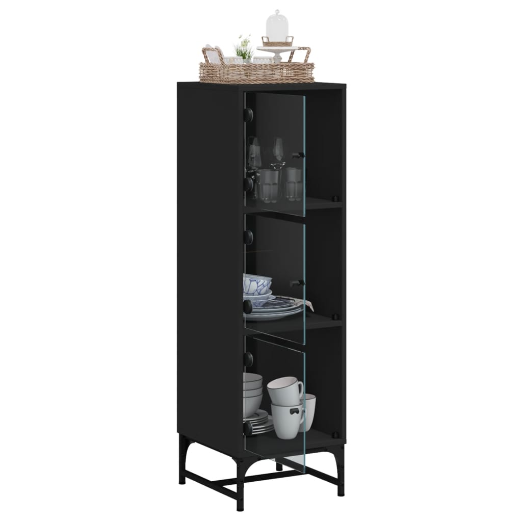 Highboard with Glass Doors Black 35x37x120 cm