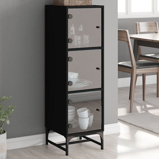 Highboard with Glass Doors Black 35x37x120 cm