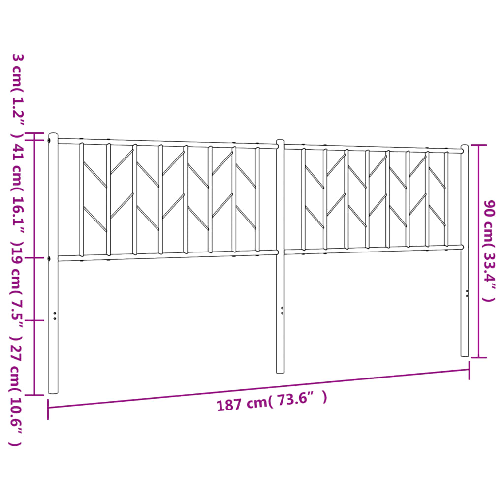 Metal Headboard Black 183 cm