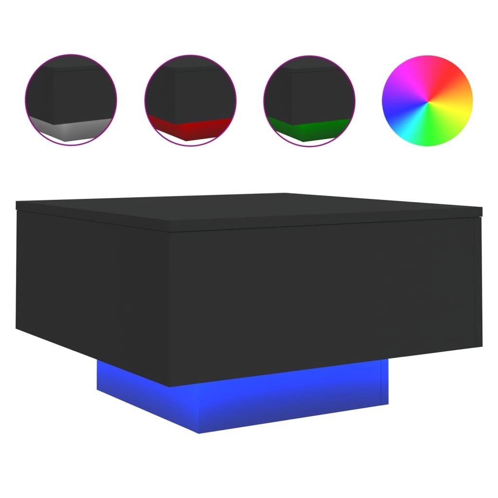 Coffee Table with LED Lights Black 55x55x31 cm