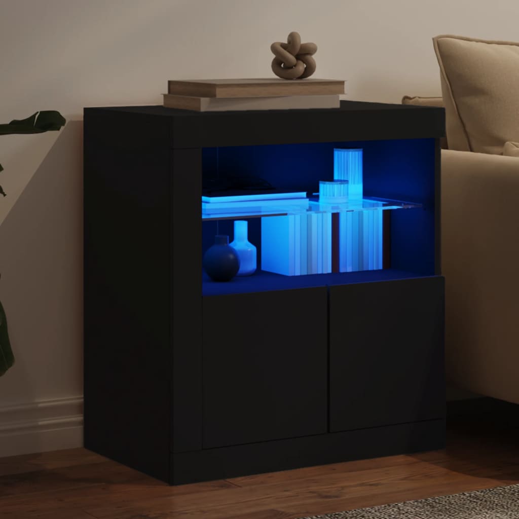 Sideboard with LED Lights Black 60.5x37x67 cm