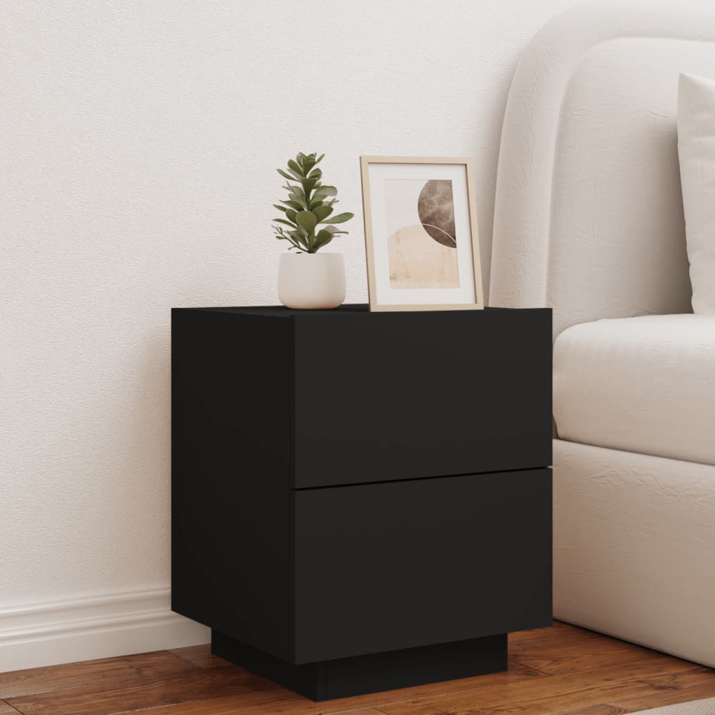 Bedside Cabinet with LED Lights Black Engineered Wood