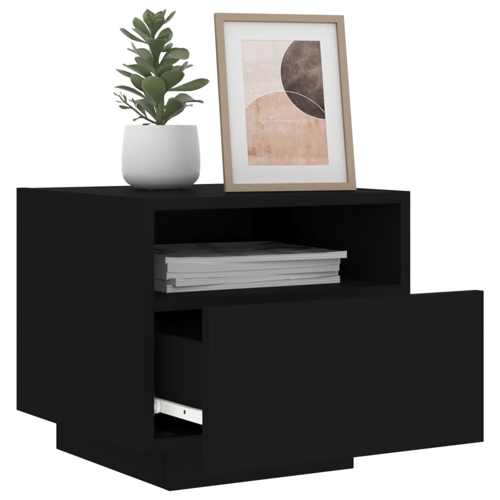 Bedside Cabinet with LED Lights Black 40x39x37 cm