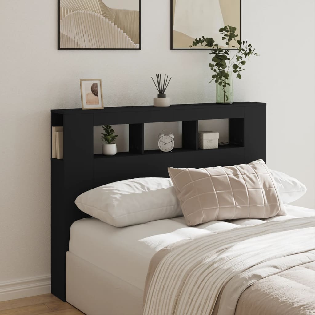 LED Headboard Black 140x18.5x103.5 cm Engineered Wood