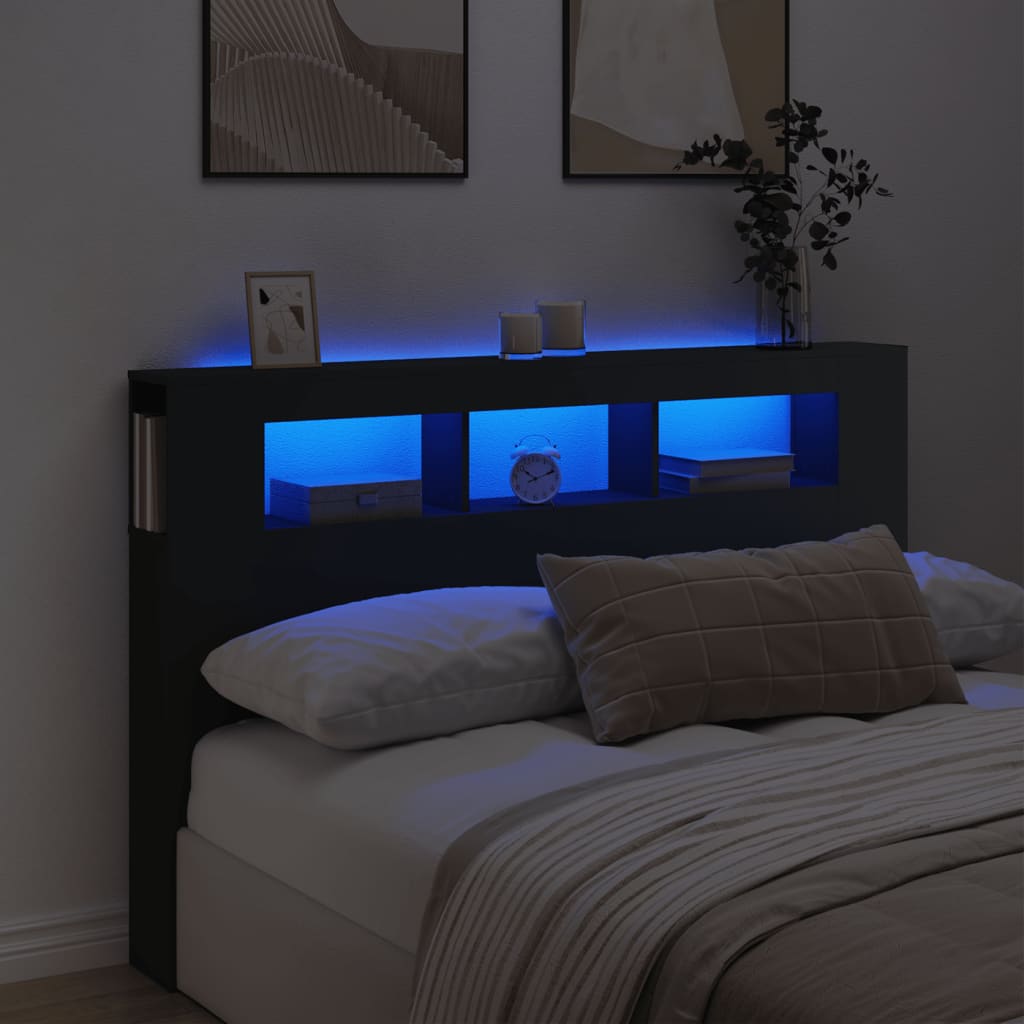 LED Headboard Black 160 cm Engineered Wood