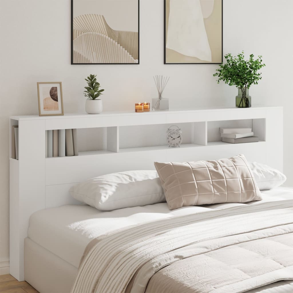 LED Headboard White 220x18.5x103.5 cm Engineered Wood