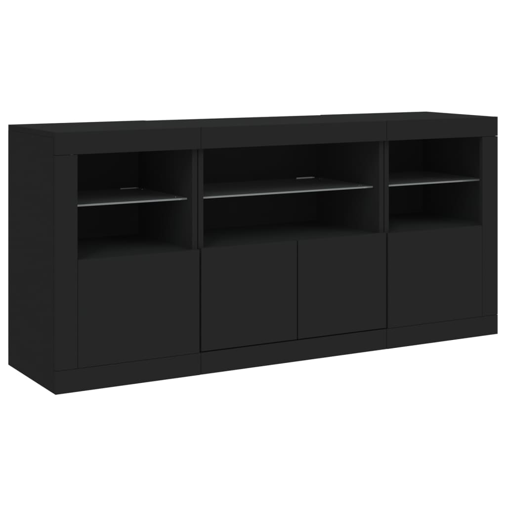 Sideboard with LED Lights Black 142.5x37x67 cm