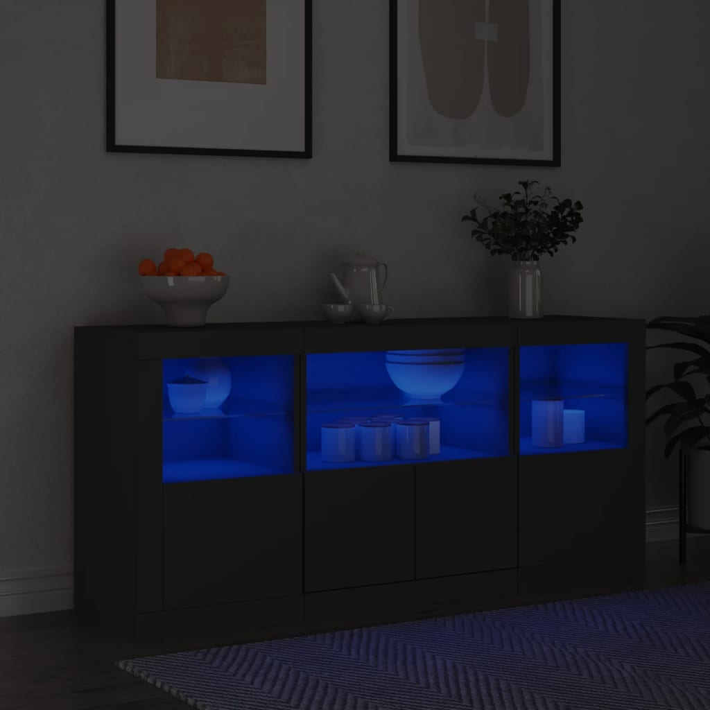 Sideboard with LED Lights Black 142.5x37x67 cm