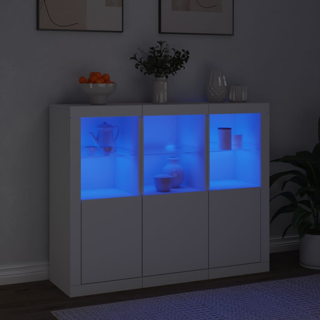 Sideboards with LED Lights 3 pcs White Engineered Wood